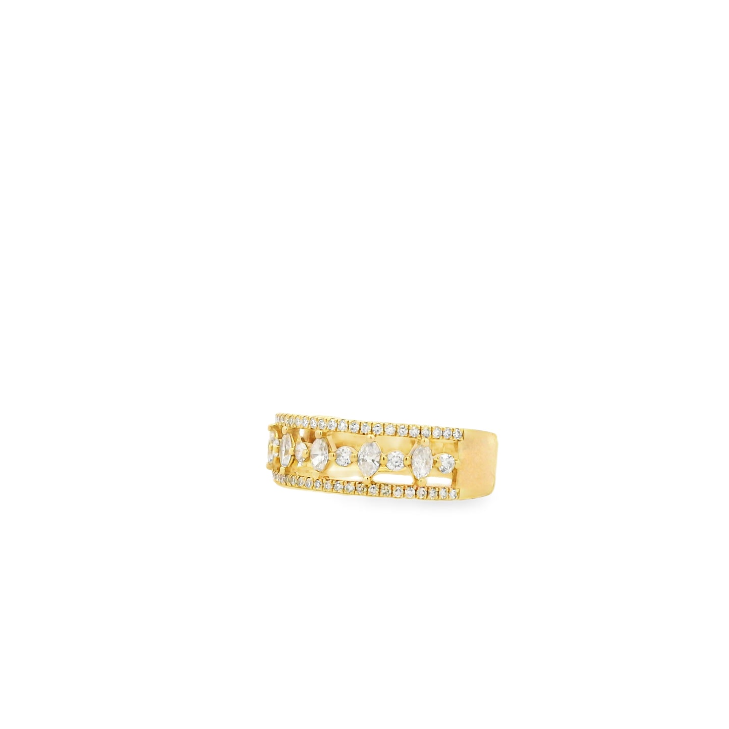 14k Yellow Gold 0.29ct Round Brilliant and 0.23ct Marquise Diamond Multi-Row Band Ring — underside view