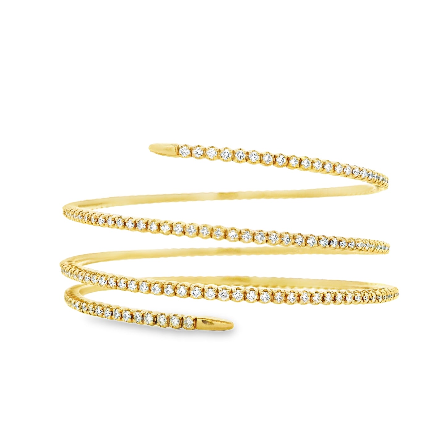 14k Yellow Gold 5.42ctw Natural Round Brilliant Diamond Triple Coil Bangle Bracelet — reverse view