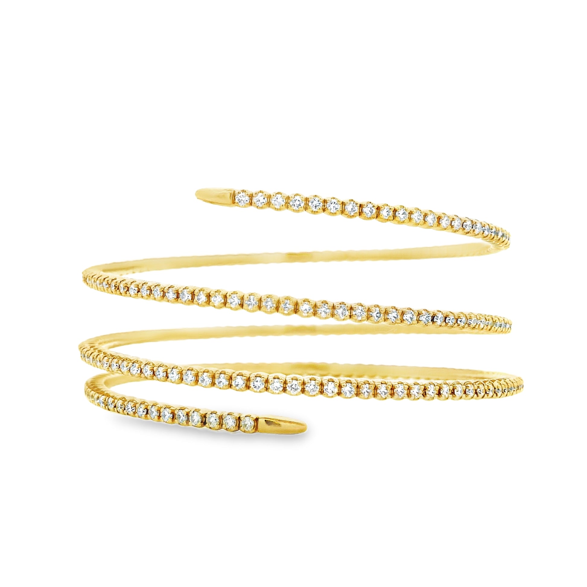 14k Yellow Gold 5.42ctw Natural Round Brilliant Diamond Triple Coil Bangle Bracelet — reverse view