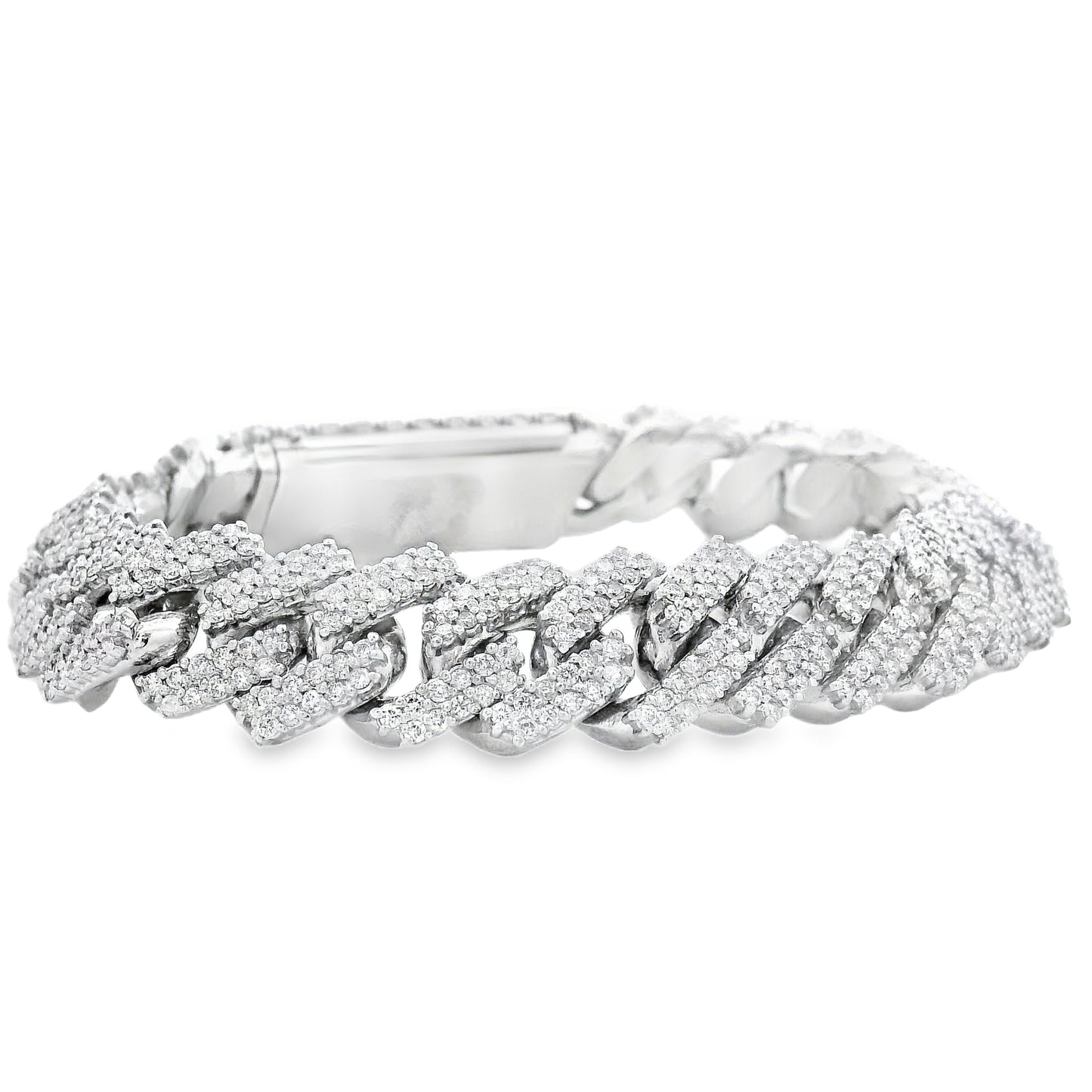 10k White Gold 13.35ctw Natural Diamond Cuban Chain Link Bracelet — reverse view