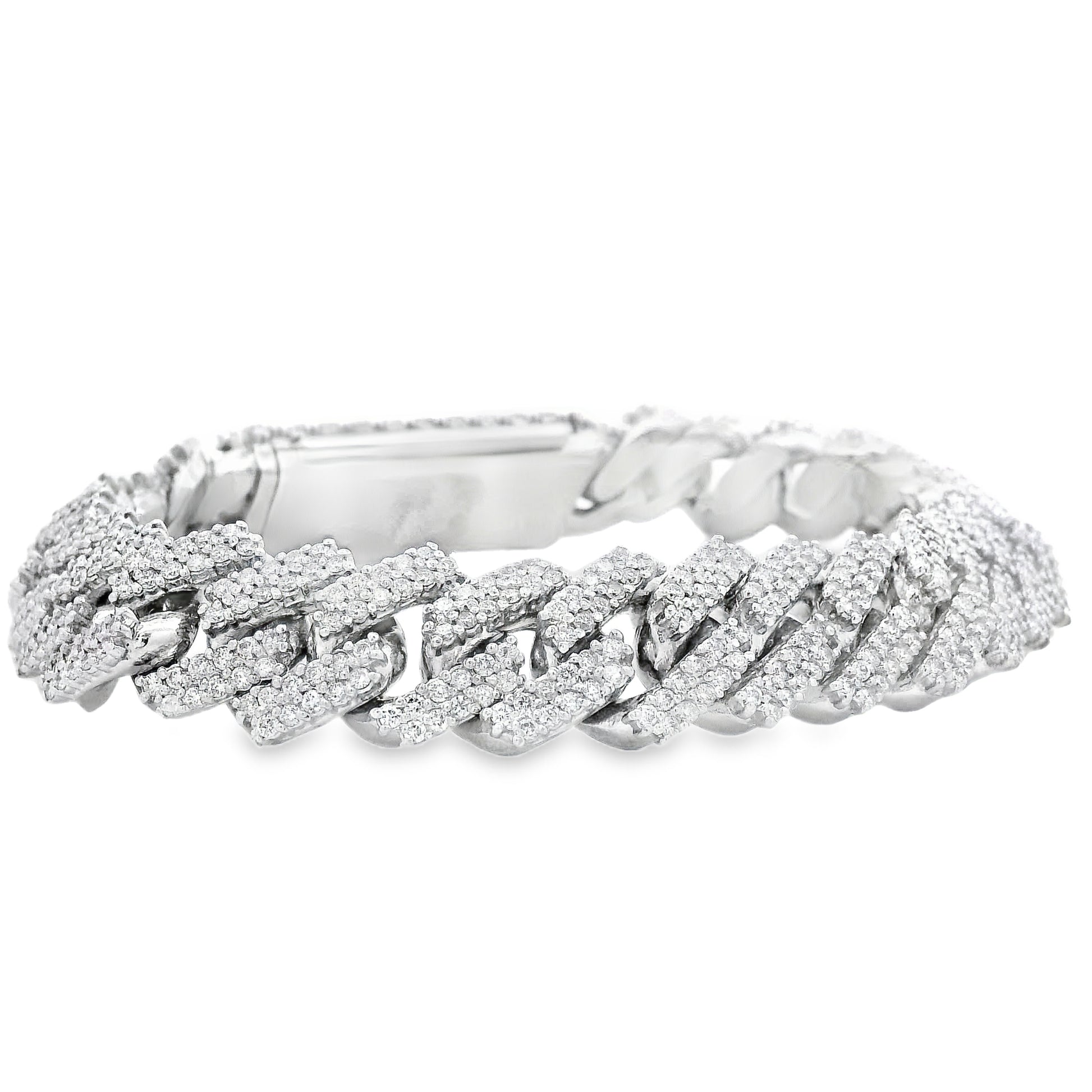 10k White Gold 13.35ctw Natural Diamond Cuban Chain Link Bracelet — reverse view