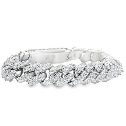 10k White Gold 13.35ctw Natural Diamond Cuban Chain Link Bracelet — reverse view