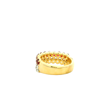 14k Yellow Gold 1.51ct Oval Diamond and 2.10ctw Ruby Two Row Cocktail Ring — underside view