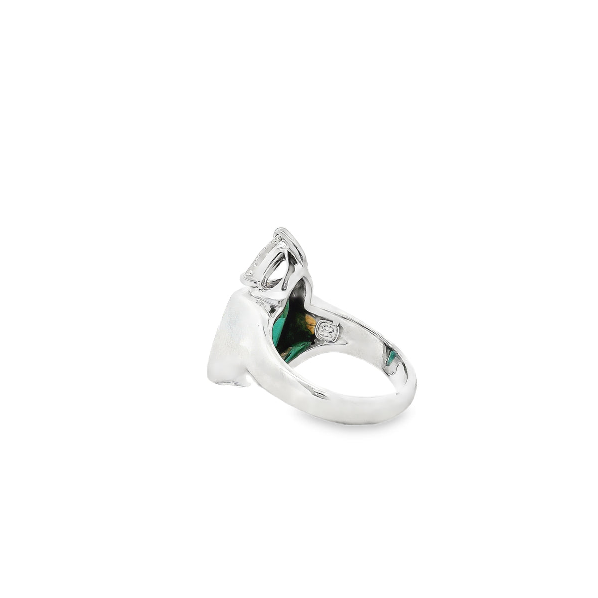 Platinum 4ct Tourmaline and 0.90ctw Trilliant Cut Diamond Ring — underside view