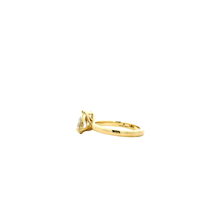 14k Yellow Gold GIA Certified 1.01ct Rectangular Brilliant and 0.80ct Pear Cut Diamond Toi Et Moi Ring — underside view