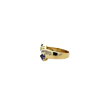 14k Yellow Gold Two-Stone Heart Tanzanite and 0.25ctw Diamond Ring — underside view