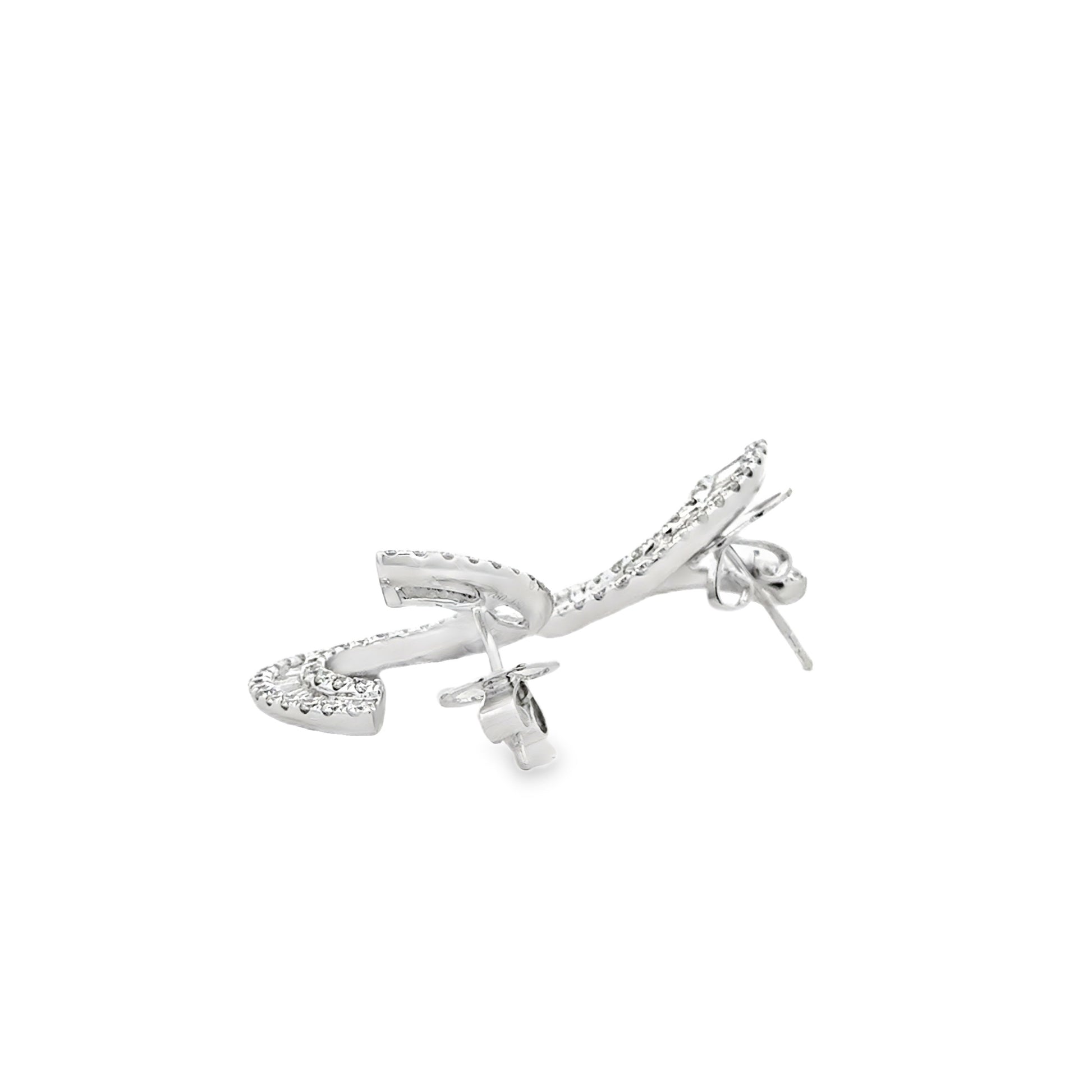 18k White Gold 3.97ctw Round Brilliant and Baguette Diamond Hoop Earrings — reverse view