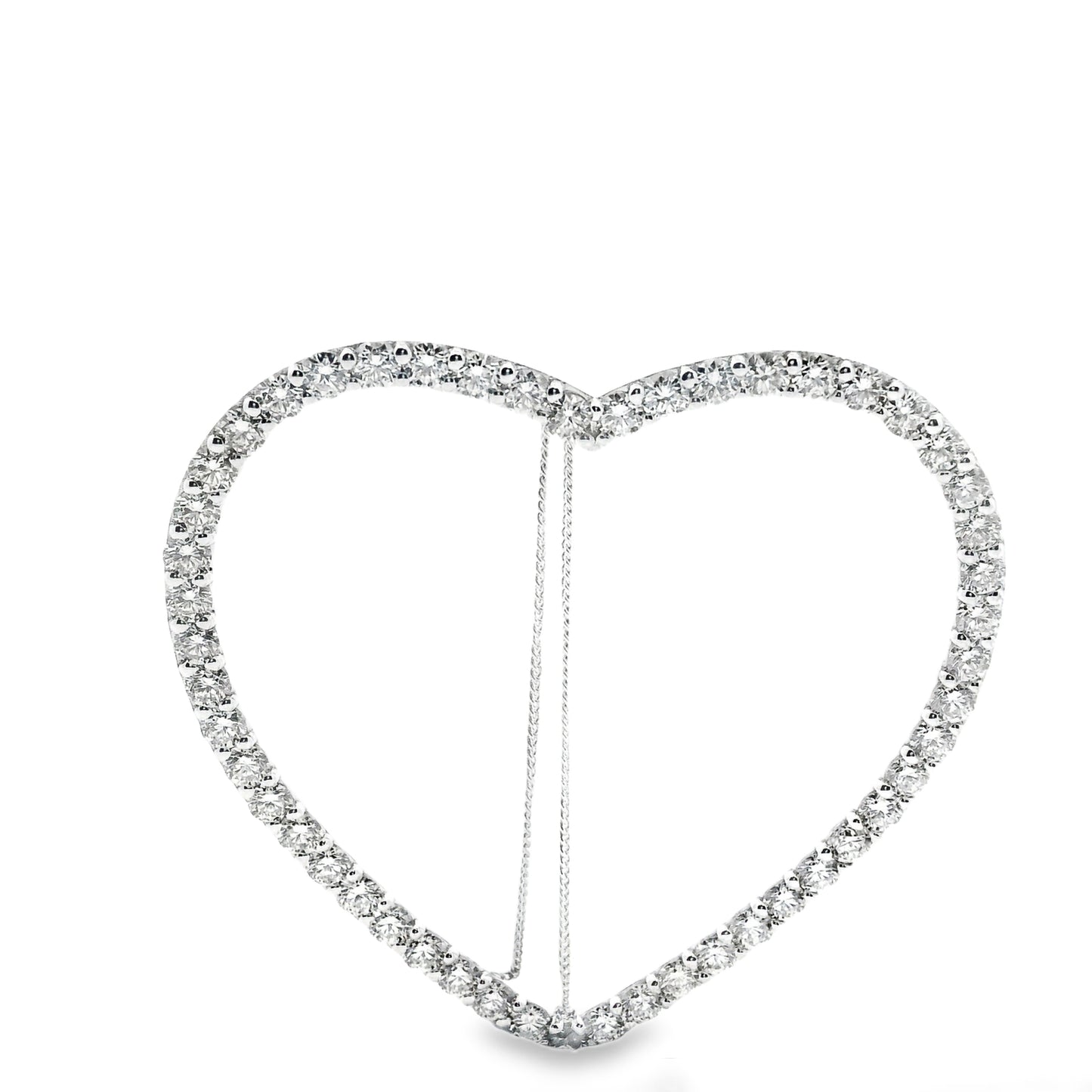 14k White Gold 5.92ctw Round Brilliant Diamond Pavé Heart Pendant Necklace — reverse view