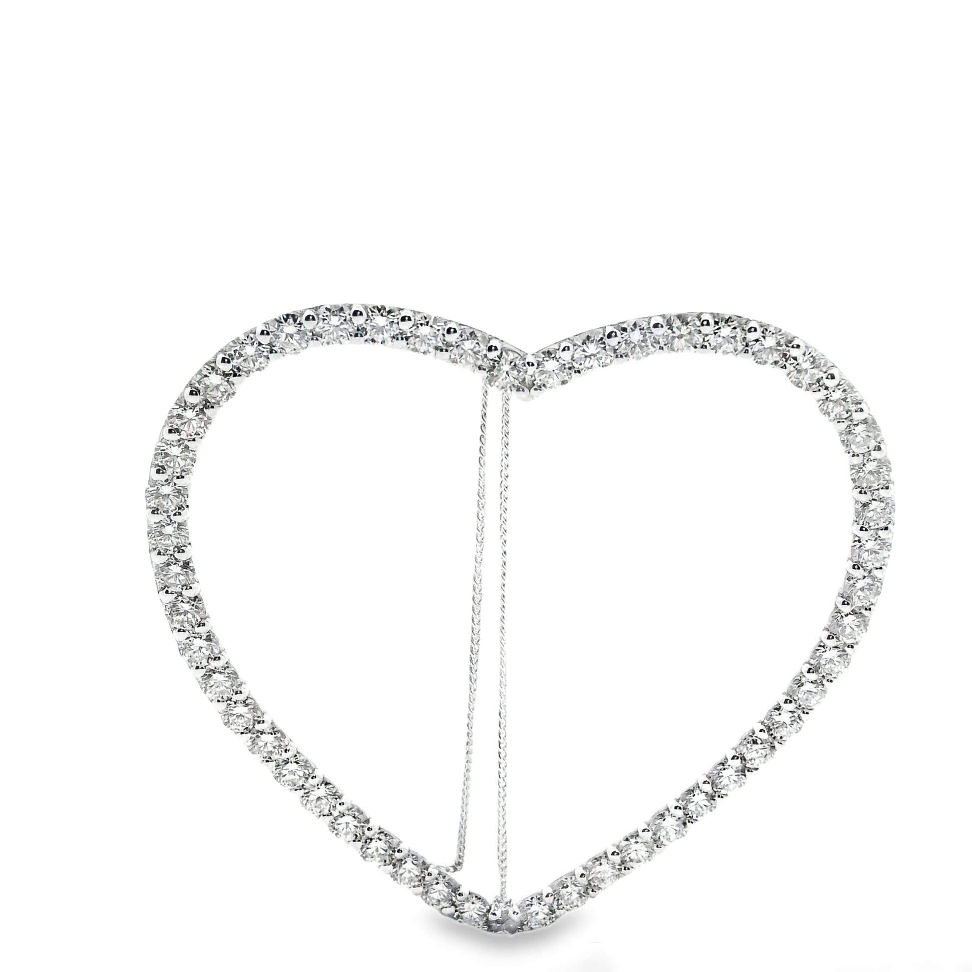 14k White Gold 5.92ctw Round Brilliant Diamond Pavé Heart Pendant Necklace — reverse view