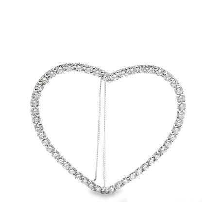 14k White Gold 5.92ctw Round Brilliant Diamond Pavé Heart Pendant Necklace — reverse view