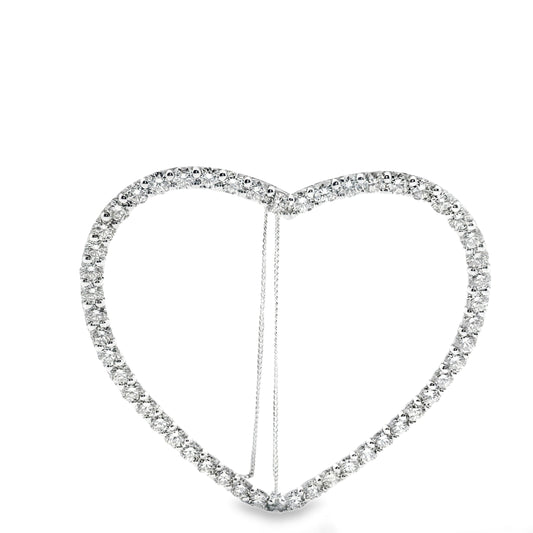 14k White Gold 5.92ctw Round Brilliant Diamond Pavé Heart Pendant Necklace — reverse view