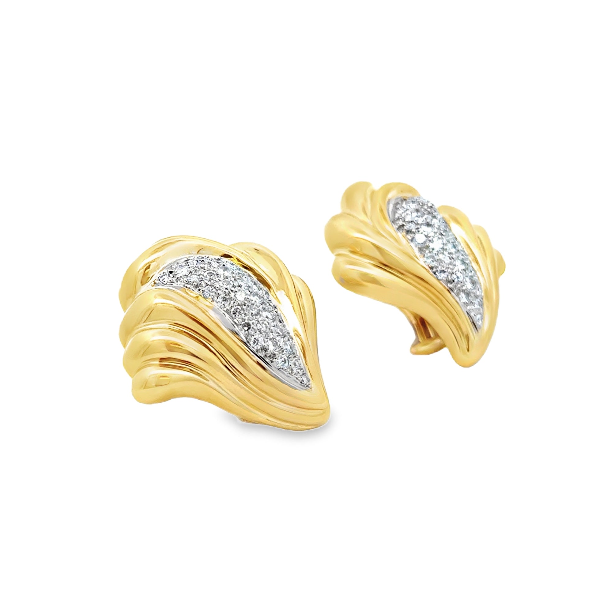 14k Yellow Gold 2.0ctw Round Brilliant Diamond Vintage Swirl Clip-On Earrings — reverse showing the back