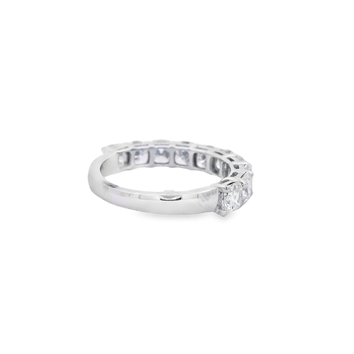 18k White Gold 2.73ctw Cushion Cut Diamond Channel Set Wedding Band — underside view