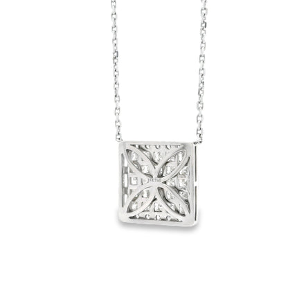18k White Gold 4.00ctw Baguette & Princess Cut Diamond Invisible Set Pendant Necklace — reverse view
