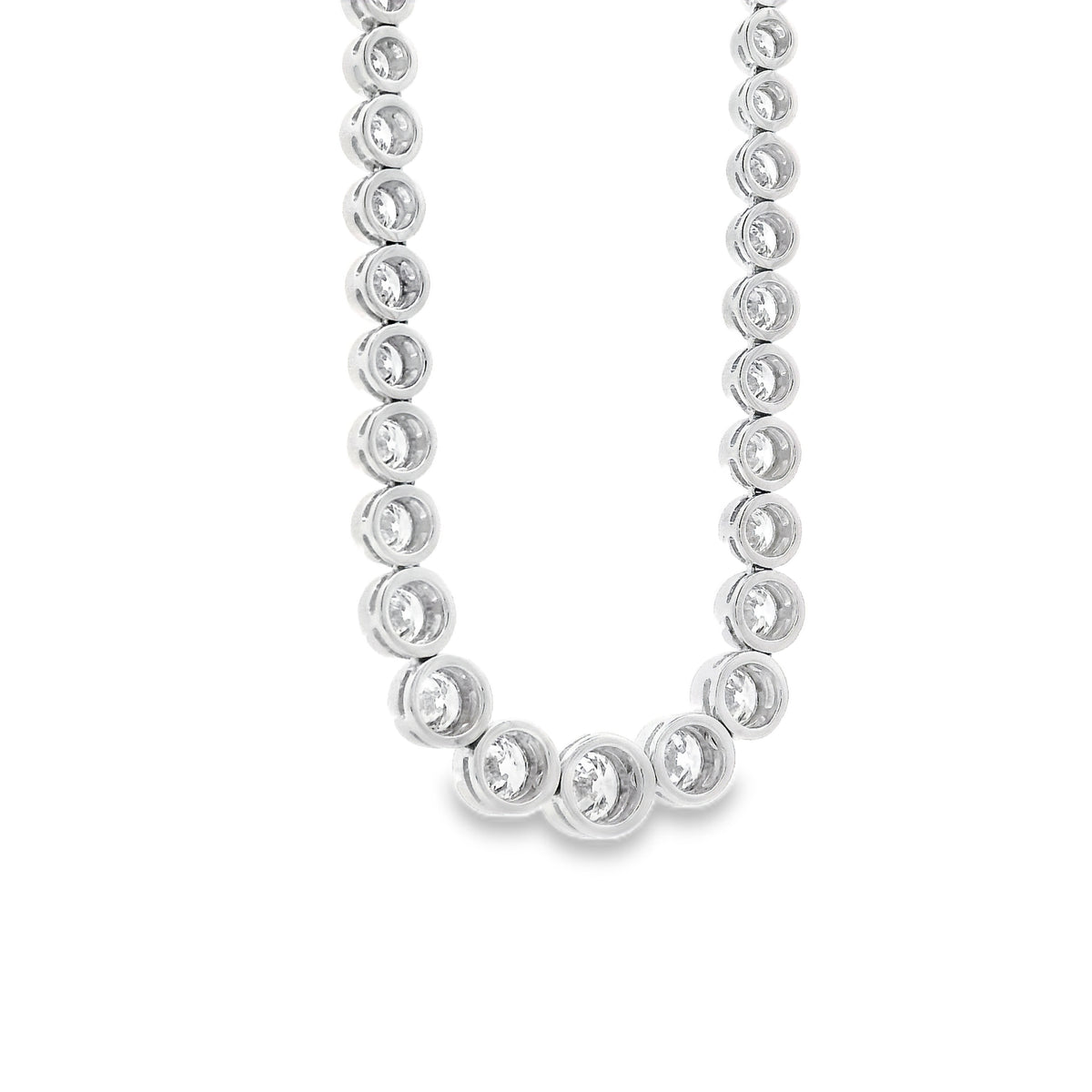 18k White Gold 6.54ctw Round Natural Diamond Half-Way Bezel Set Tennis Necklace 17" — reverse view