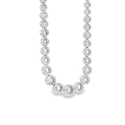18k White Gold 6.54ctw Round Natural Diamond Half-Way Bezel Set Tennis Necklace 17" — reverse view