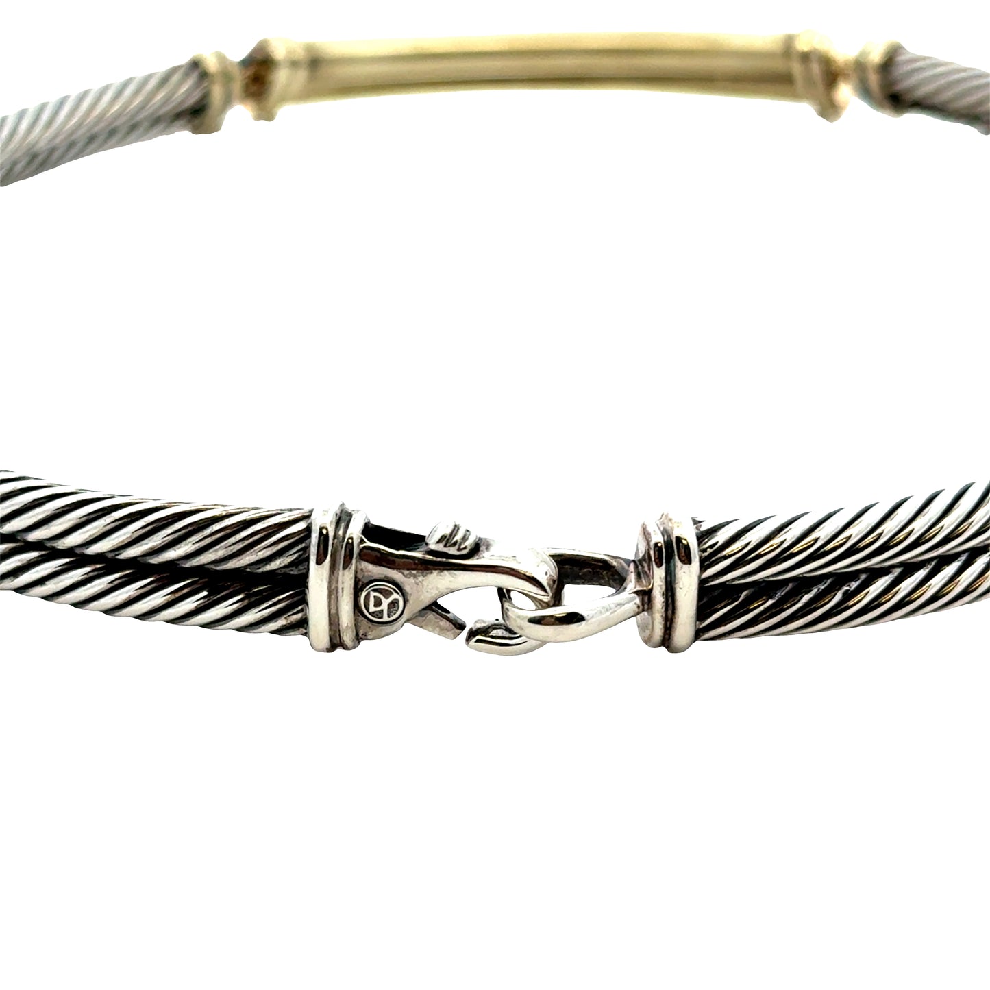 David Yurman Sterling Silver & 18k Gold Metro Diamond Choker Necklace 15" — reverse view