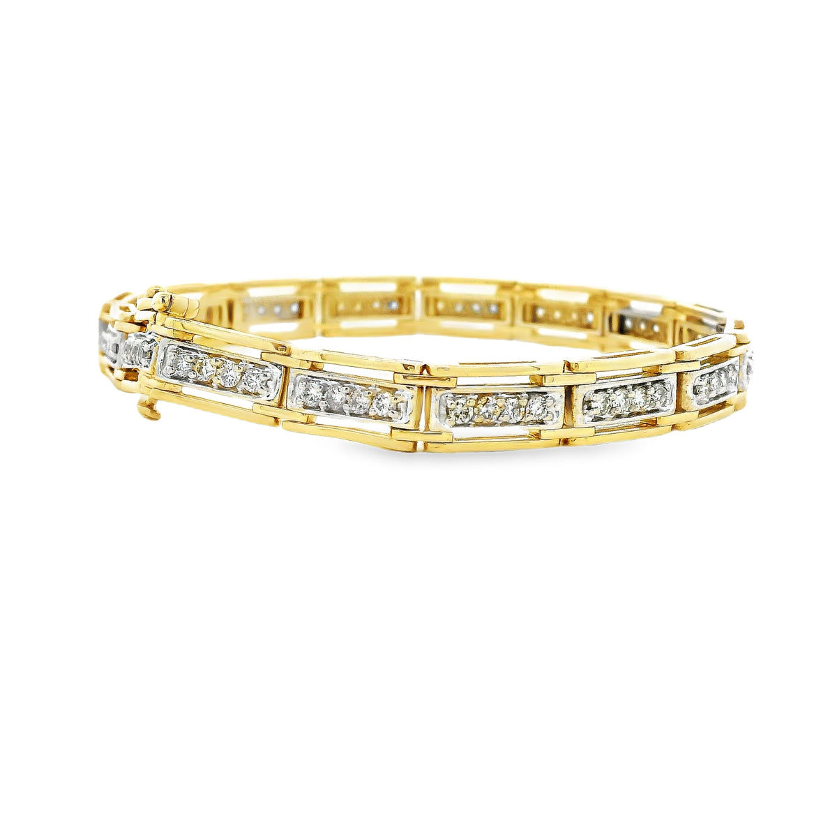 14k Yellow Gold 1.92ctw Round Brilliant Diamond Rectangular Tennis Link Bracelet — reverse view