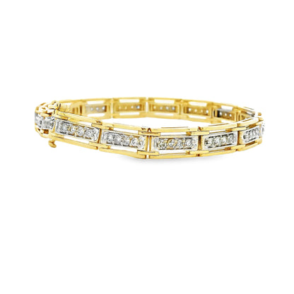14k Yellow Gold 1.92ctw Round Brilliant Diamond Rectangular Tennis Link Bracelet — reverse view