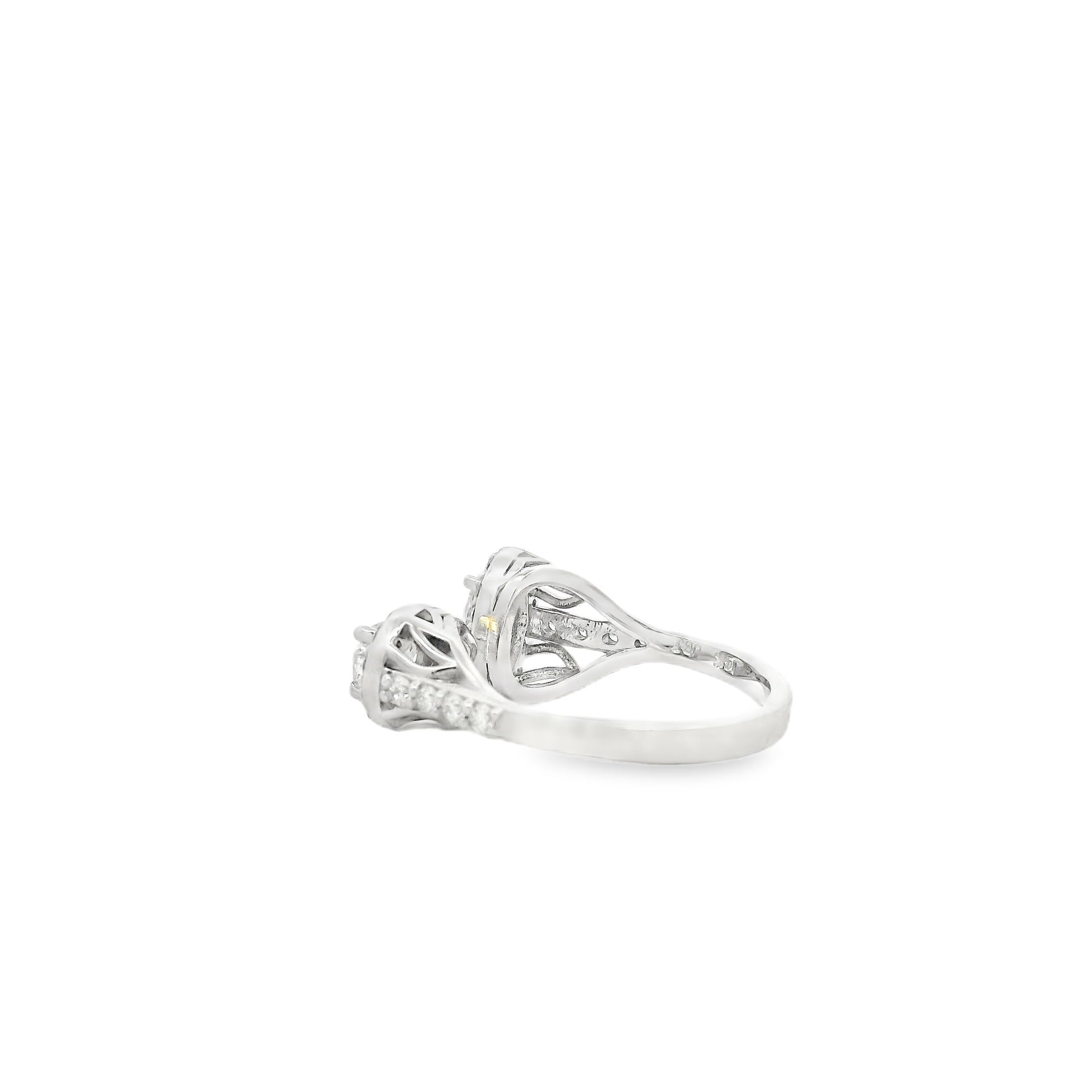 14k White Gold 1.49ctw Oval & Pear Cut Diamond Pavé Halo Toi et Moi Ring — underside view