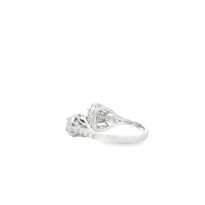 14k White Gold 1.49ctw Oval & Pear Cut Diamond Pavé Halo Toi et Moi Ring — underside view