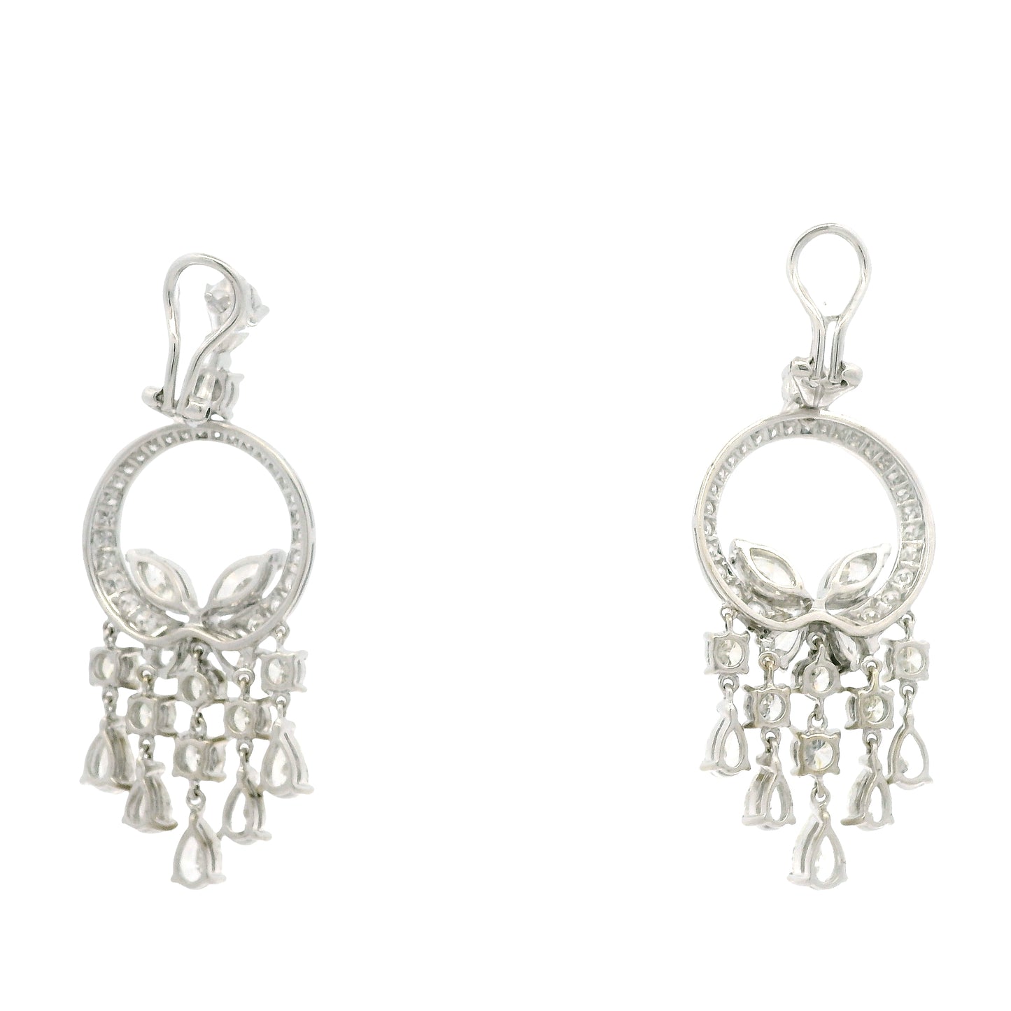 18k White Gold 13.35ctw Marquise, Pear & Round Brilliant Diamond Drop Earrings — reverse showing the back