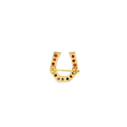 14k Yellow Gold Horseshoe Pavé Round Stone Brooch — underside view