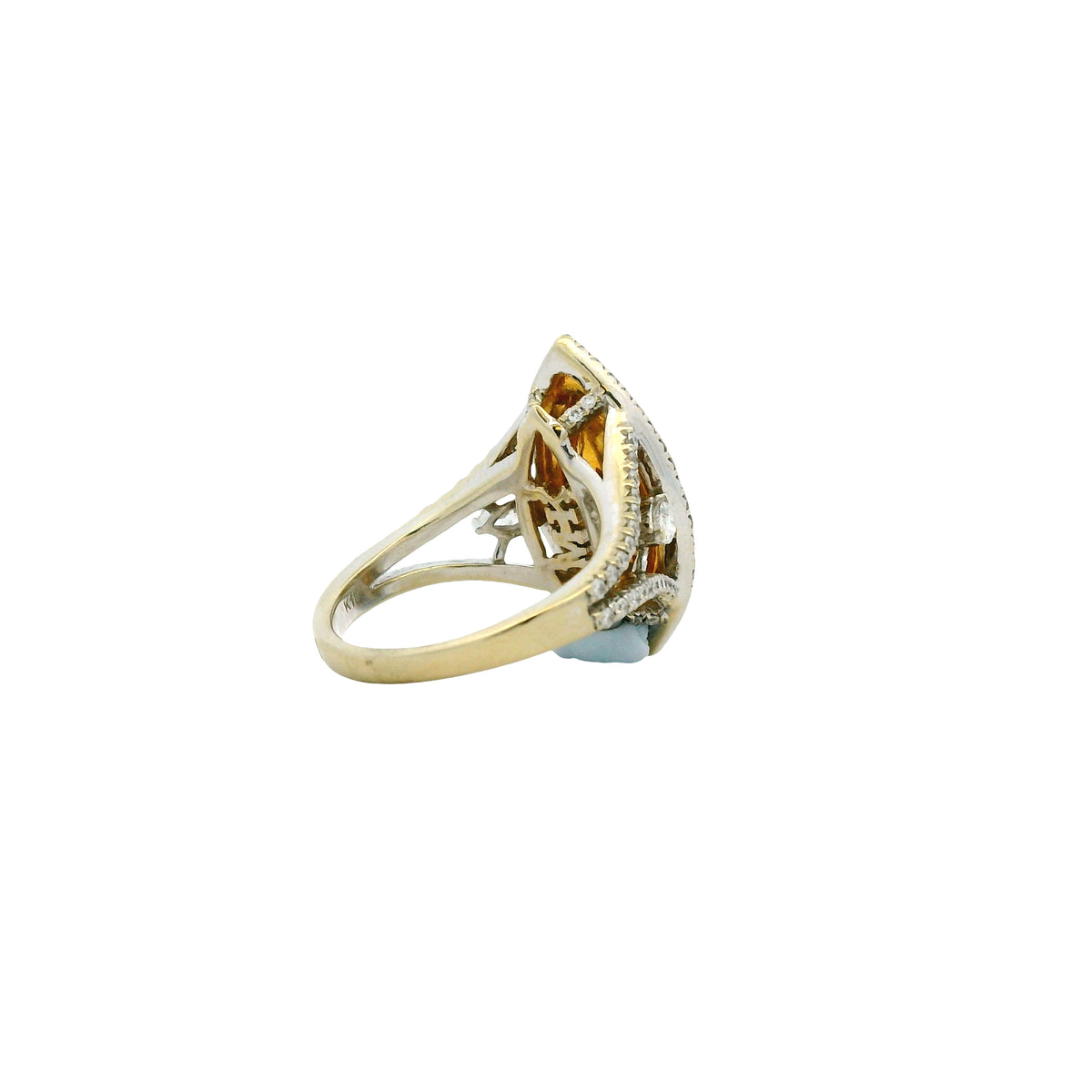 18k Two-Tone Gold 2.01ct Fancy Yellow Marquise Diamond Double Halo Ring with 0.76ctw Accent Diamonds — underside view