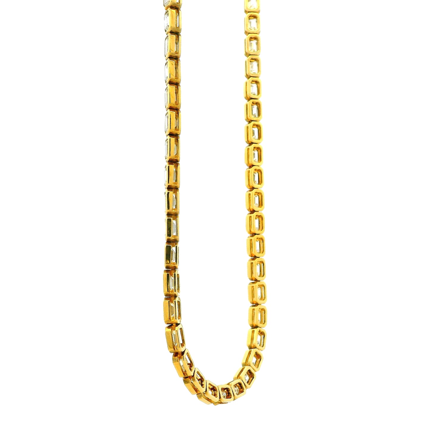 18k Yellow Gold 7.51ctw Emerald Cut Natural Diamond Bezel Station Necklace — reverse view