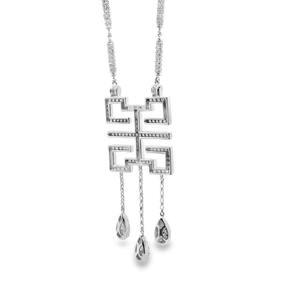 18k White Gold 3.50ctw Pavé Diamond Greek Key Pendant Necklace — reverse view
