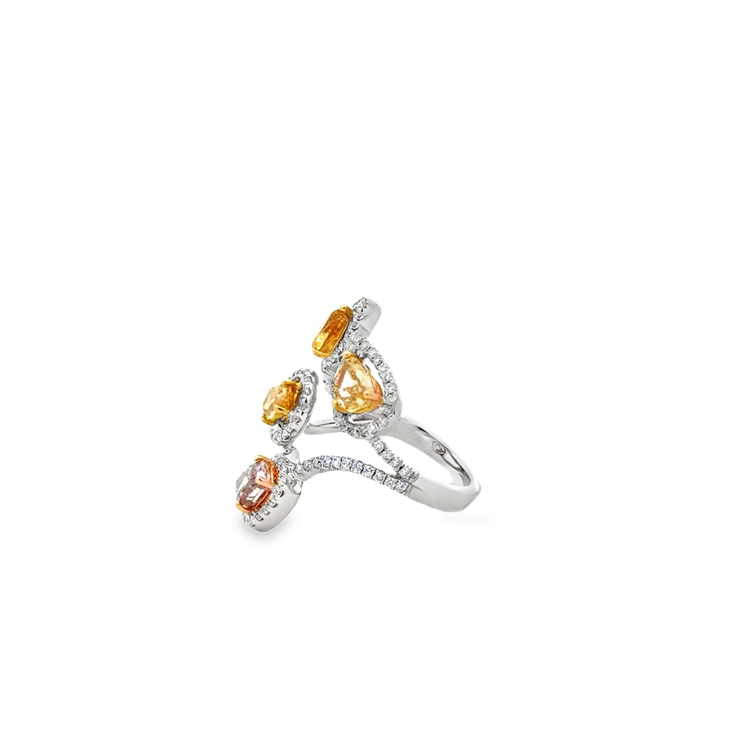 18k White Gold 2.44ct Natural Fancy Colored Diamond Floral Cluster Ring — underside view