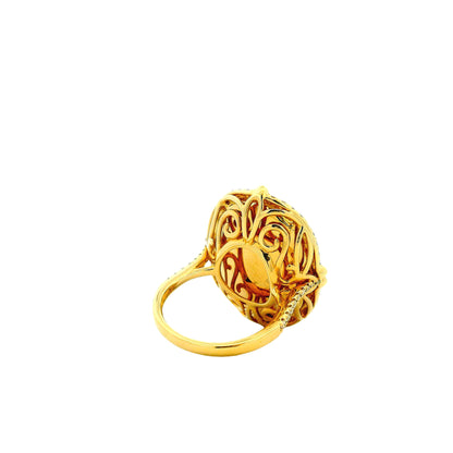 14k Yellow Gold 12.47ct Oval Opal and 0.66ctw Diamond Halo Cocktail Ring — underside view
