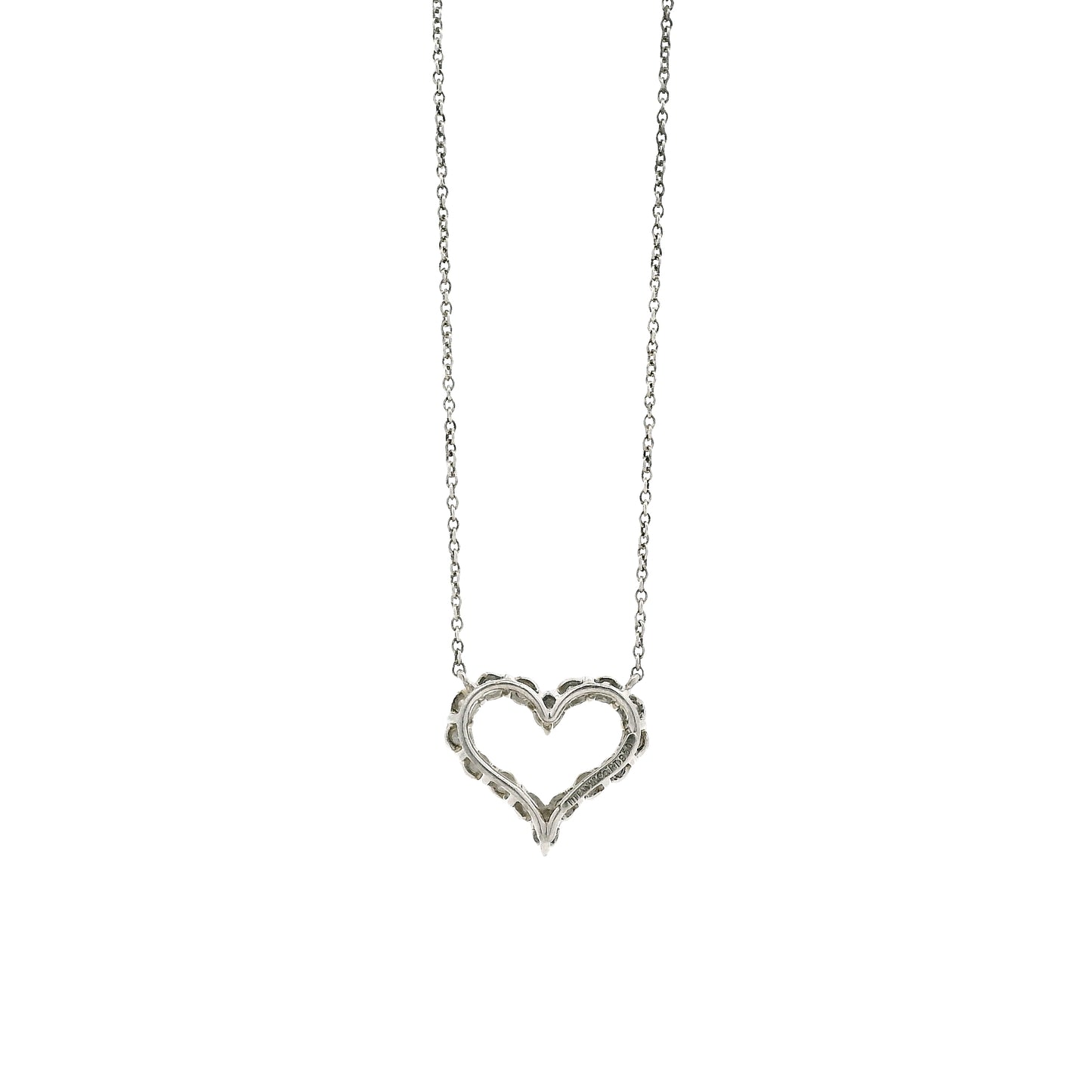 Tiffany & Co. Platinum 0.54ctw Round Brilliant Diamond Open Heart Pendant Necklace 16" — reverse view