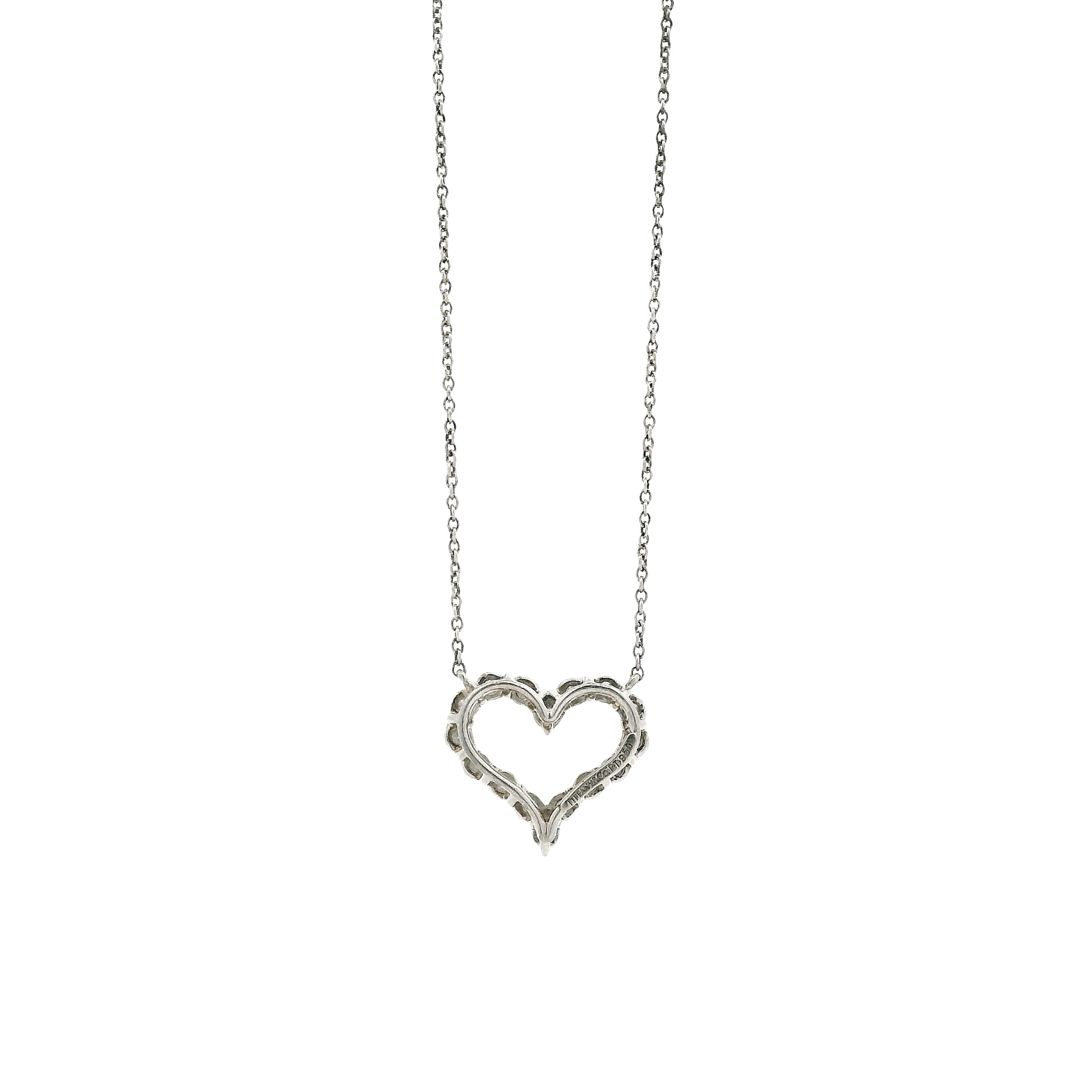 Tiffany & Co. Platinum 0.54ctw Round Brilliant Diamond Open Heart Pendant Necklace 16" — reverse view