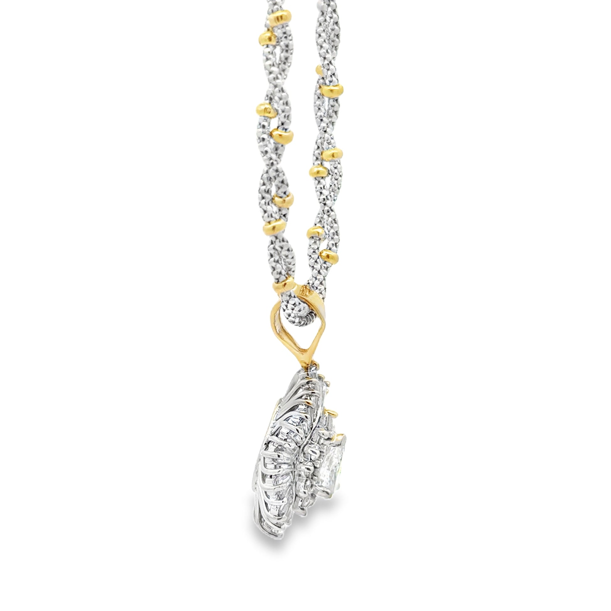 14k Two-Tone Gold 3.00ctw Pear, Round & Baguette Diamond Pendant Necklace — reverse view