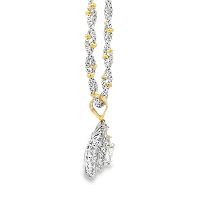 14k Two-Tone Gold 3.00ctw Pear, Round & Baguette Diamond Pendant Necklace — reverse view