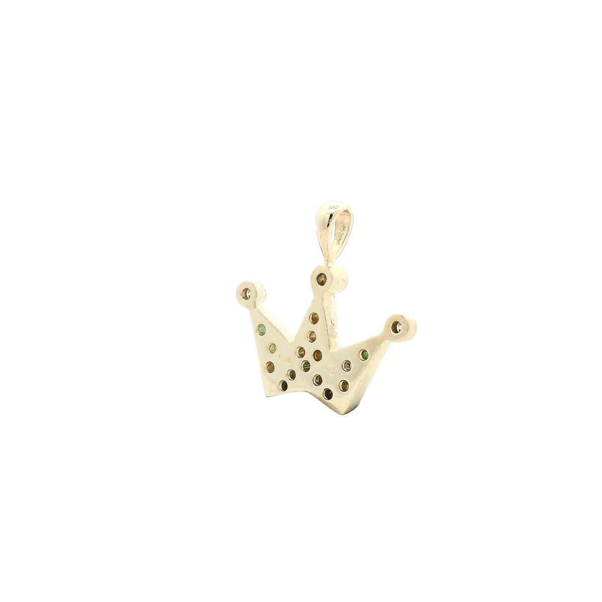 14k Yellow Gold Crown Pendant with 0.35ctw Round Brilliant Diamond & Natural Emerald Accents — reverse view