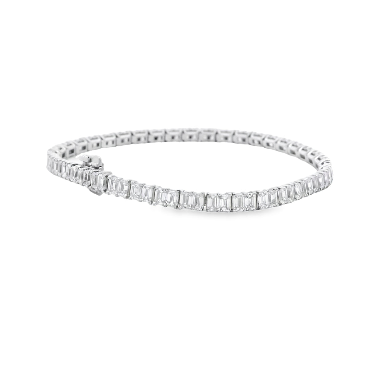 18k White Gold 6.80ctw Emerald Cut Diamond Tennis Bracelet — reverse view