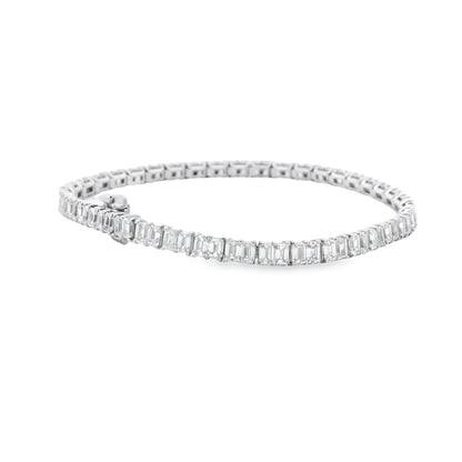 18k White Gold 6.80ctw Emerald Cut Diamond Tennis Bracelet — reverse view