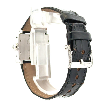 Cartier Tank Divan Mini 32mm Aftermarket Diamond Bezel Stainless Steel Watch — caseback view