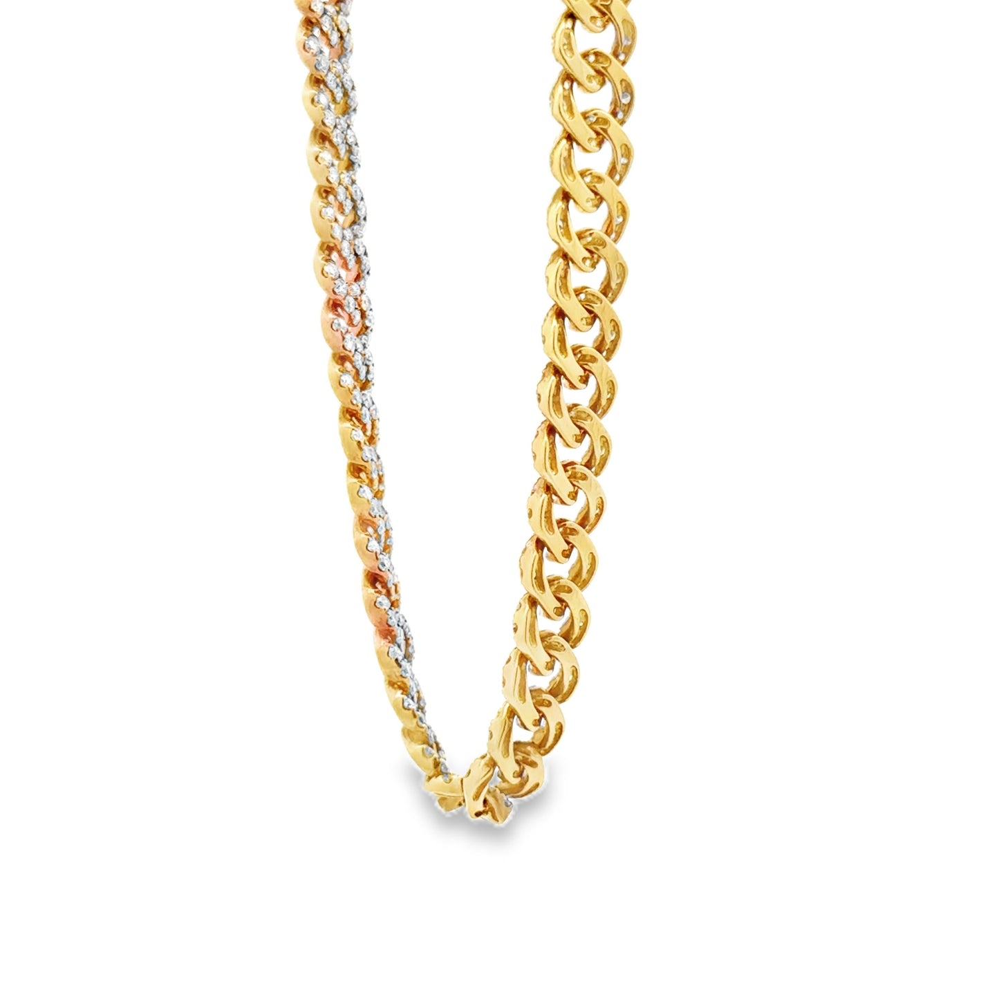 18k Yellow Gold 8.25ctw Pavé Diamond Cuban Link Chain Necklace 16" — reverse view