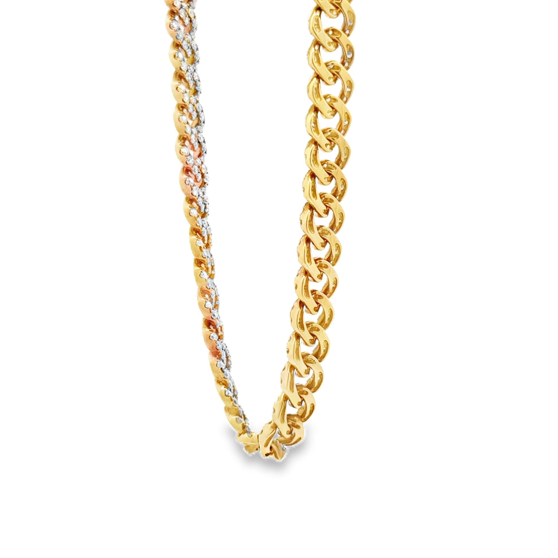 18k Yellow Gold 8.25ctw Pavé Diamond Cuban Link Chain Necklace 16" — reverse view
