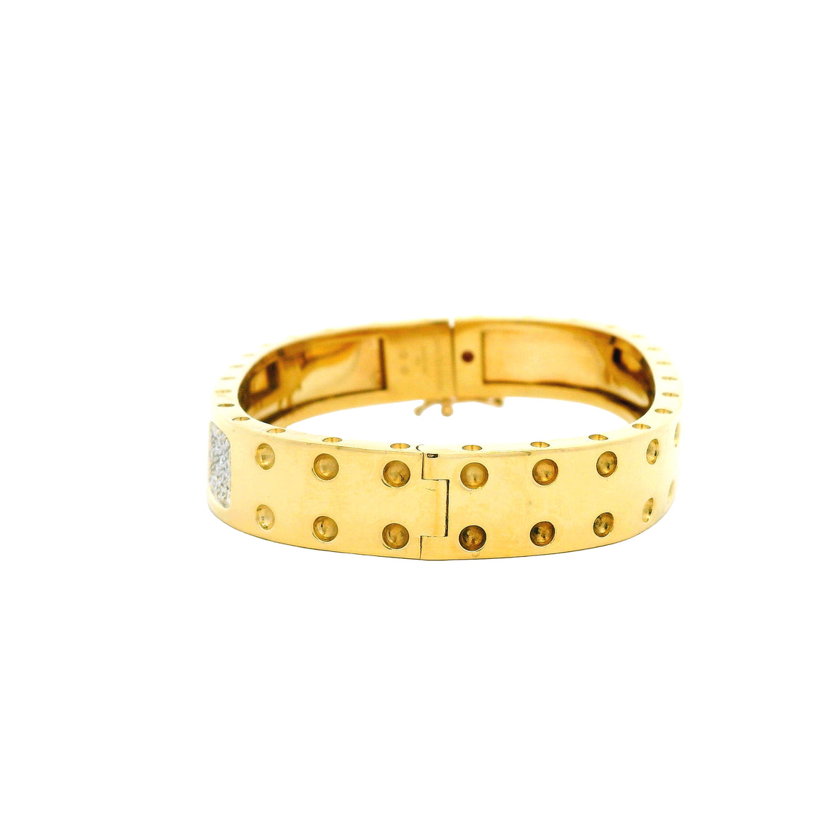 Roberto Coin Pois Moi 18k Yellow Gold Two Row Diamond Square Bangle Bracelet — worn on the wrist