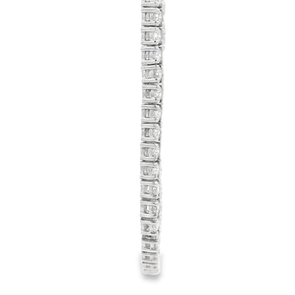 14k White Gold 4.90ctw Round Brilliant Diamond 4-Prong Tennis Necklace 16" — worn at the neckline
