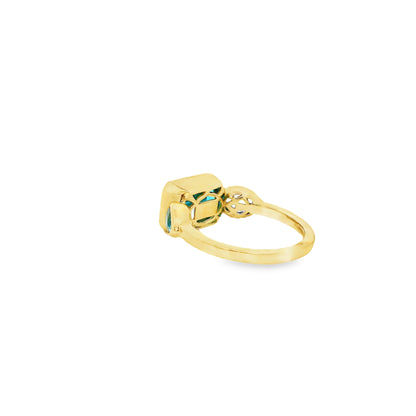 Gabriel and Co. 14k Yellow Gold 5.20ctw Swiss Blue Topaz Signet Ring — worn on the finger