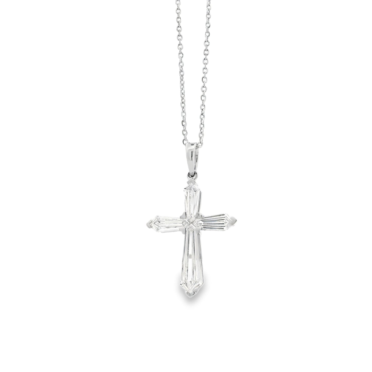 14k White Gold Lab-Grown Diamond Marquise Cross Pendant Necklace 17" — worn at the neckline