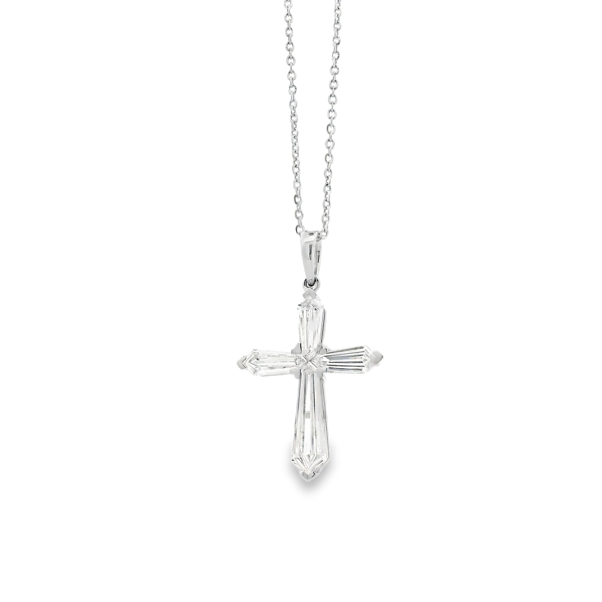 14k White Gold Lab-Grown Diamond Marquise Cross Pendant Necklace 17" — worn at the neckline