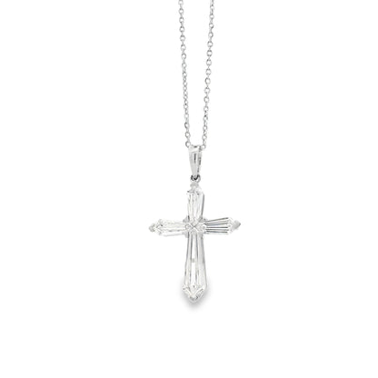 14k White Gold Lab-Grown Diamond Marquise Cross Pendant Necklace 17" — worn at the neckline