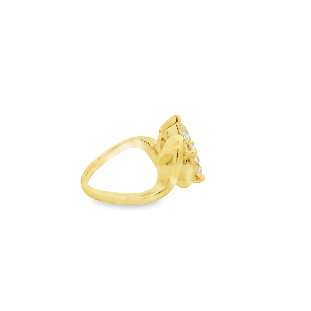 18k Yellow Gold 3.01ct Pear Cut and 1.47ct Round Cut Two-Stone Diamond Ring — worn on the finger