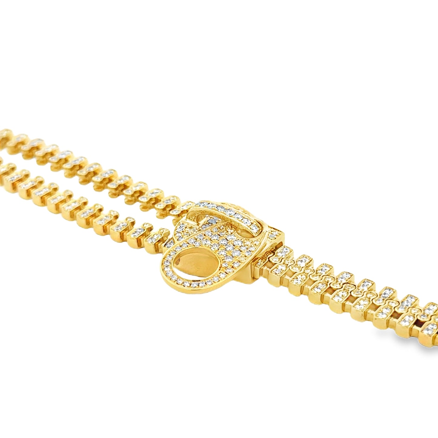 18k Yellow Gold 4.19ctw Round Brilliant Diamond Zipper Bracelet — worn on the wrist